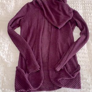 Lightweight, Hooded Waffle Weave Cardigan